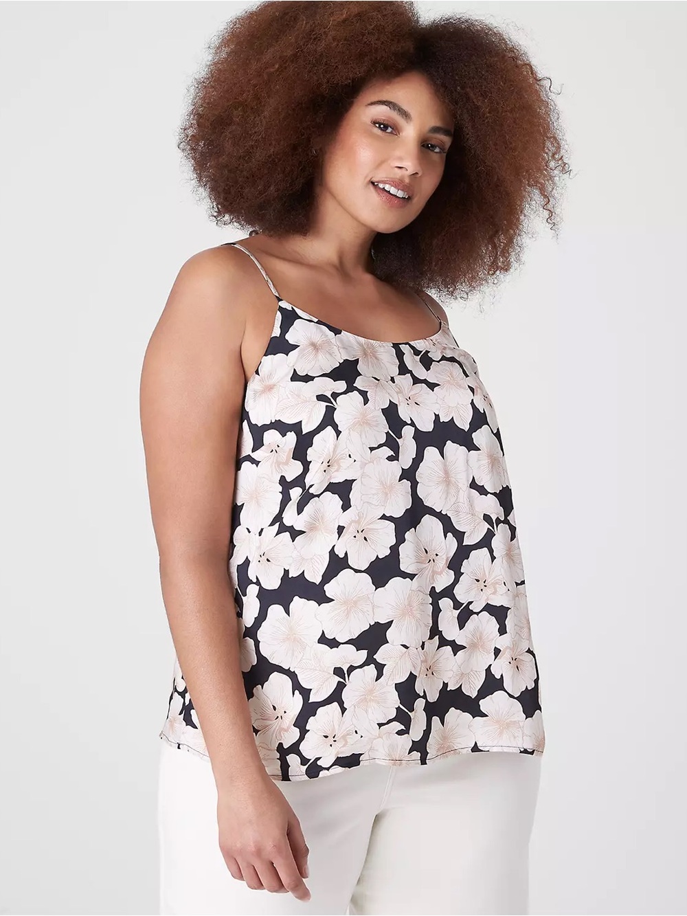 Lane‎ Bryant Classic Cami Seamless Satin Floral Print Top in Black and Cream 24